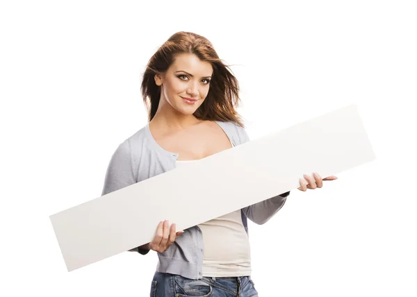 Woman with advertising banner — Stock Photo, Image