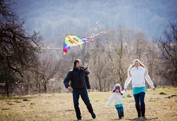 Family having fun with kite — Stock Photo, Image