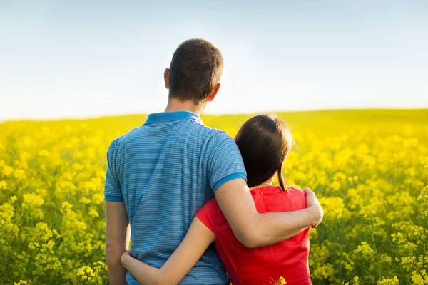 Casal em campo amarelo — Fotografia de Stock