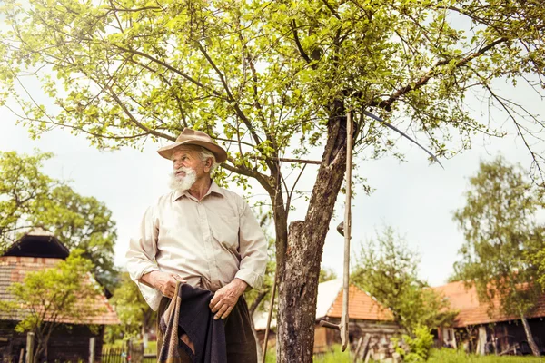 Boer in tuin — Stockfoto