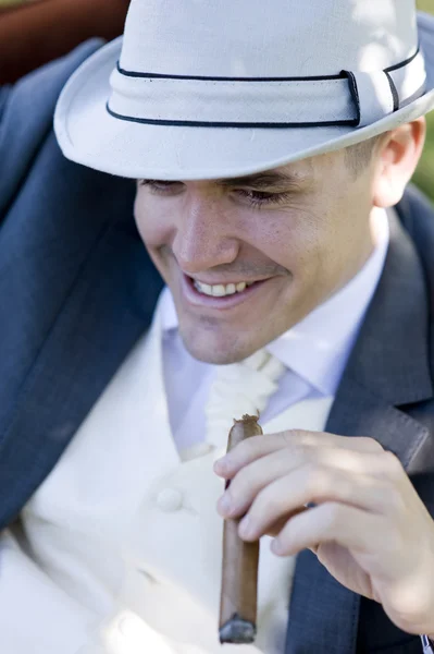 Groom with  cuban cigarette — Stock Photo, Image