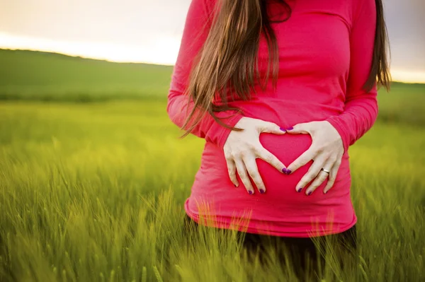 Pregnant woman in field — Stock Photo, Image