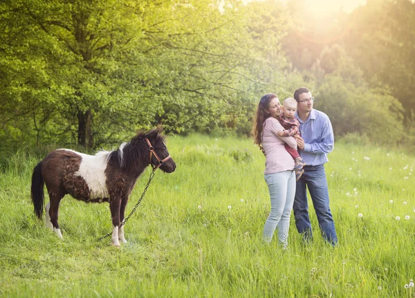 Famiglia con pony — Foto Stock