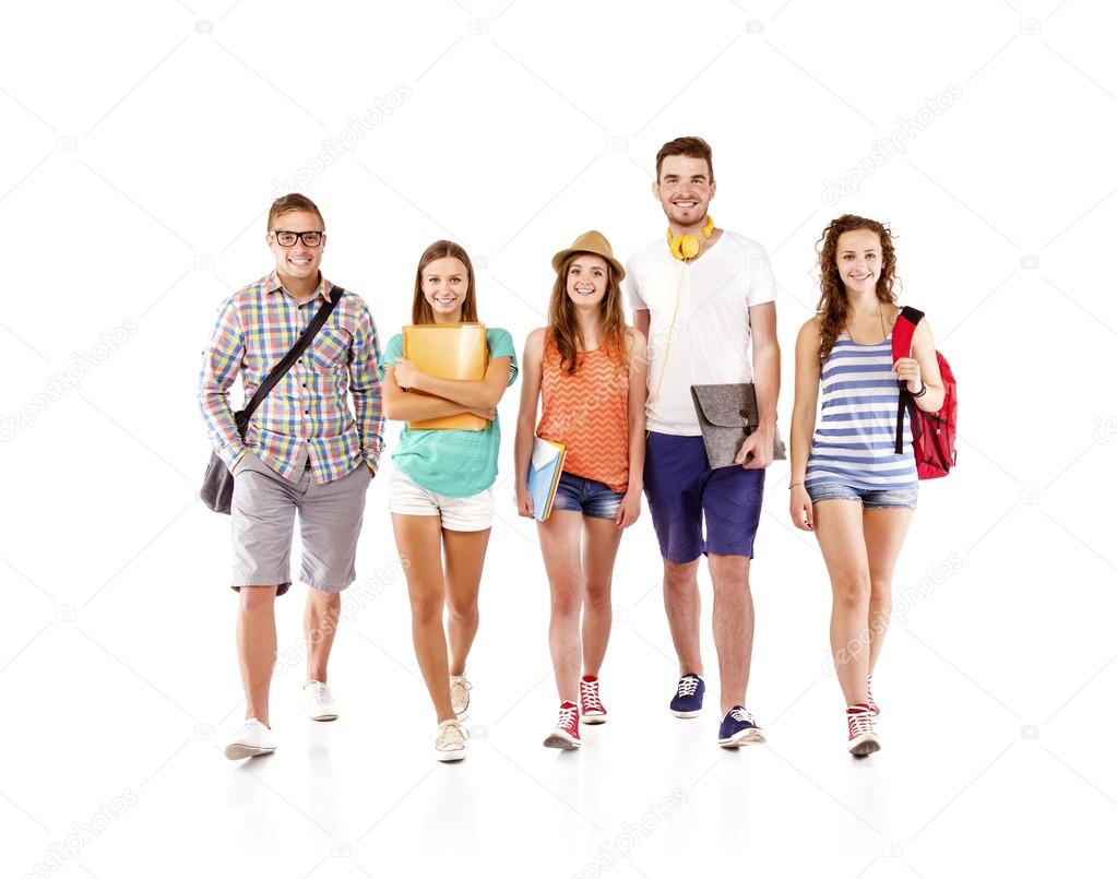 Smiling students with books