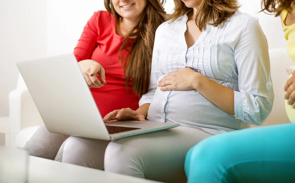 Gravida kvinnor med laptop — Stockfoto