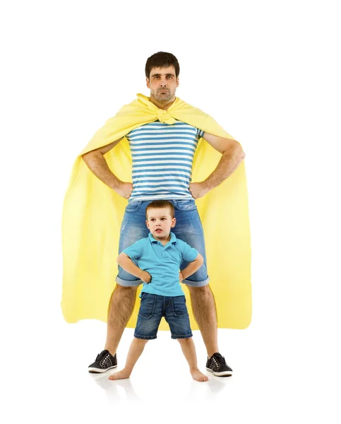 Father as hero with son — Stock Photo, Image