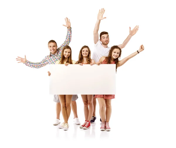 Estudiantes con pancarta en blanco — Foto de Stock