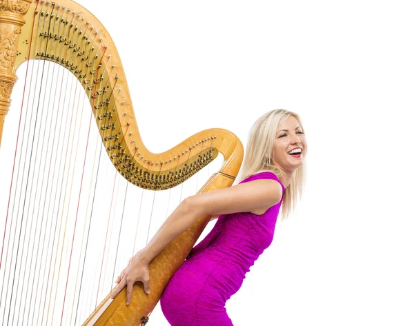 Elegantní žena s harfou — Stock fotografie