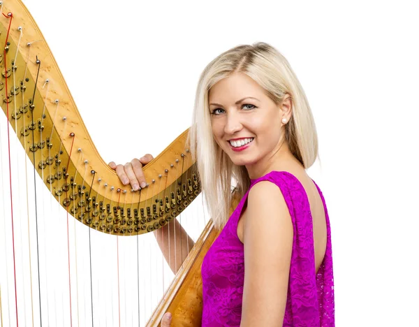 Elegantní žena s harfou — Stock fotografie