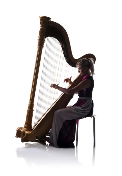 Woman playing the harp — Stock Photo, Image