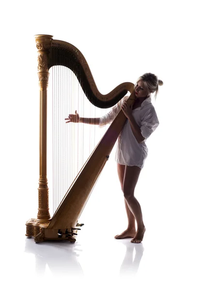 Donna che suona l'arpa — Foto Stock