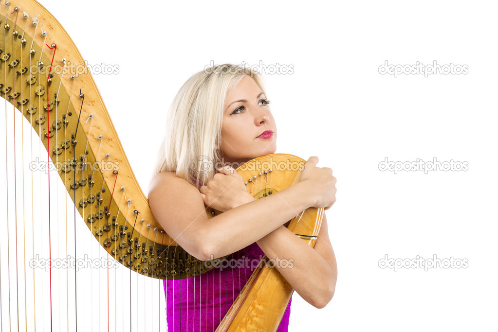Elegant woman with harp