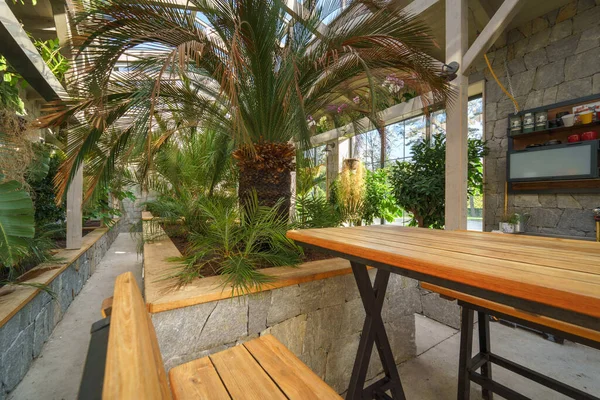 Modern restaurant terrace interior in the summer — Stock Photo, Image