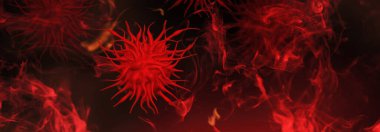 Maymun çiçeği virüsü hücreleri geniş bir tıbbi pankart yayınlıyor. Karanlık bilim geçmişinde maymun çiçeği virüsü hücreleri.