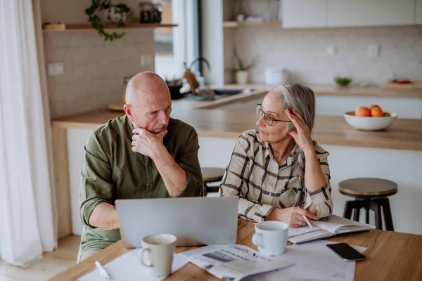 Stressed Sad Senior Couple Calculate Expenses Planning Budget Together Home Stock Image