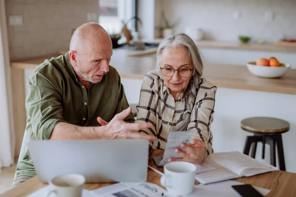 Stressed Sad Senior Couple Calculate Expenses Planning Budget Together Home Stock Picture