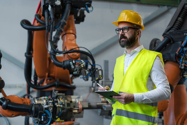 Automation Engineer Holding Scanner Industrial Factory Royalty Free Stock Images
