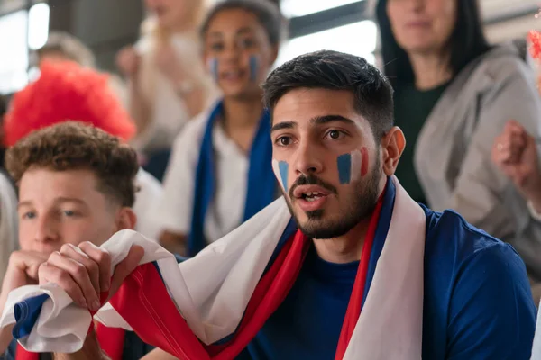 Los Aficionados Fútbol Francés Celebran Equipo Estadio — Foto de Stock