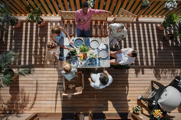 Top View Generations Family Eating Barbecue Party Dinner Patio People — Stock Photo, Image