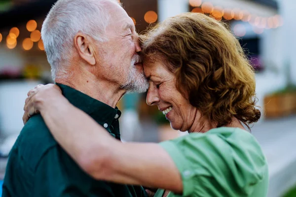 Senior Woman Nad Man Dancing Together Garden Summer — Stockfoto