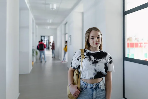 Young High School Student Walking Corridor School Back School Concept — Stock Fotó