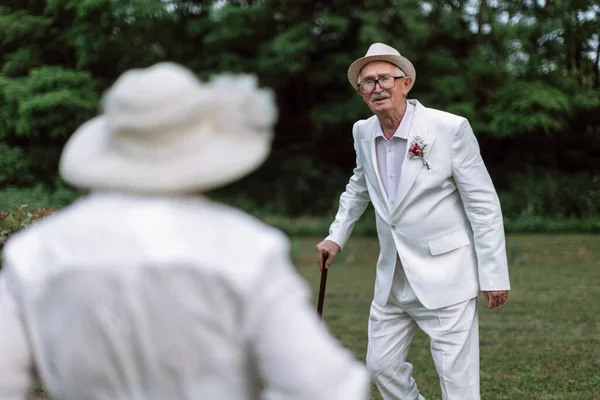 Senior Couple Having Marriage Nature Summer Day — 图库照片