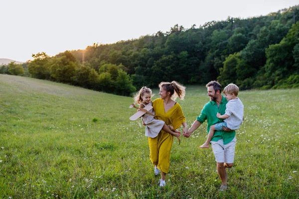 Happy Young Family Spending Time Together Green Nature — Stok Foto