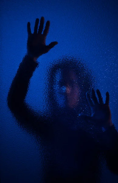 Shadow Woman Screaming Glass Domestic Violence Concept — Stock Photo, Image