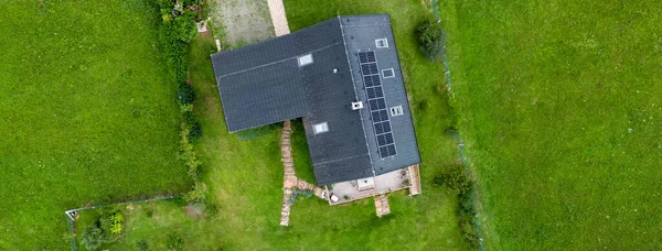 Top View Solar Photovoltaic Panels Roof Alternative Energy Saving Resources — Stock Photo, Image