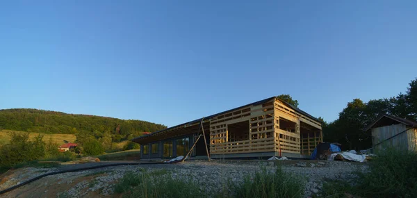 Unfinished Construction Ecological Sustainable Wooden Eco House Middle Nature — Stock Photo, Image