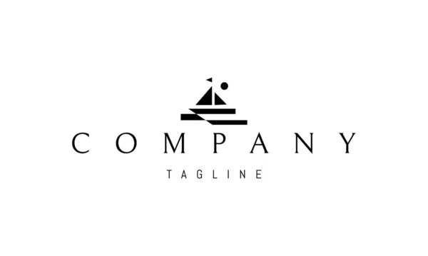 Logo vettoriale su cui un'immagine astratta di una barca sulle onde in uno stile ruvido. — Vettoriale Stock