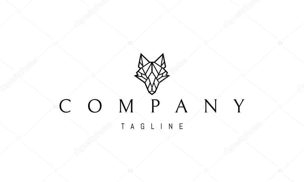 Vector logo design on which an abstract image of a muzzle of a wolf in a polygonal style.