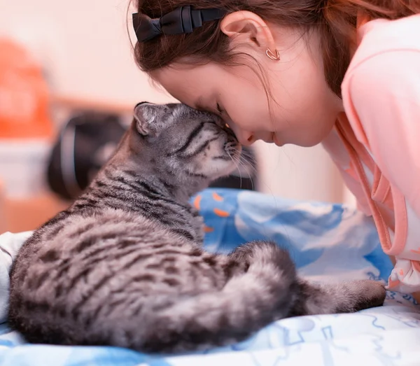 소녀와 고양이 — 스톡 사진