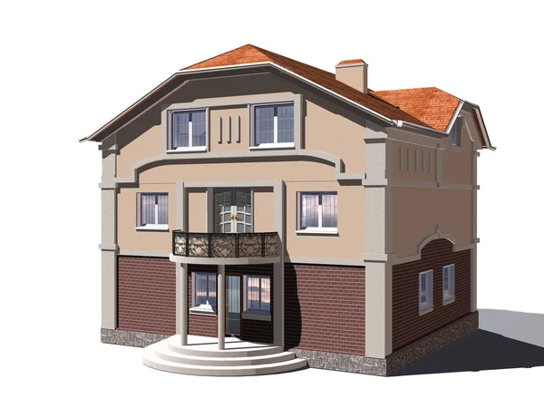 Drie verdiepingen vakantiehuis. 3D-rendering — Stockfoto
