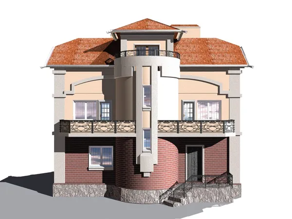 Drie verdiepingen vakantiehuis. 3D-rendering — Stockfoto