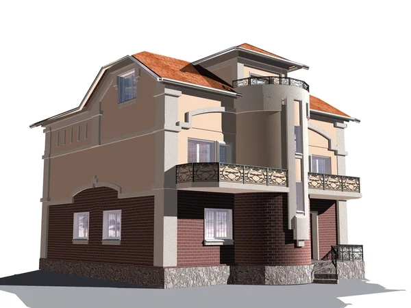 Trzy piętrowy domek. renderowania 3D — Zdjęcie stockowe