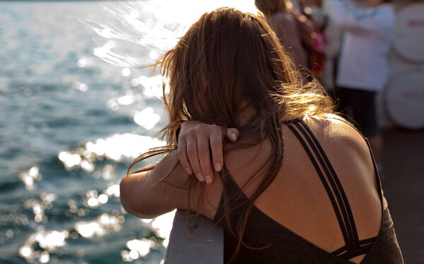 Back of woman on boat