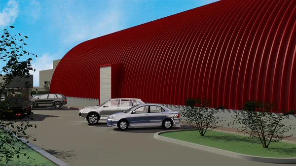 Duży czerwony hangaru — Zdjęcie stockowe