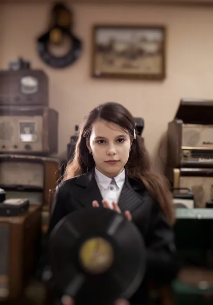 Girl with LP record — Stock Photo, Image