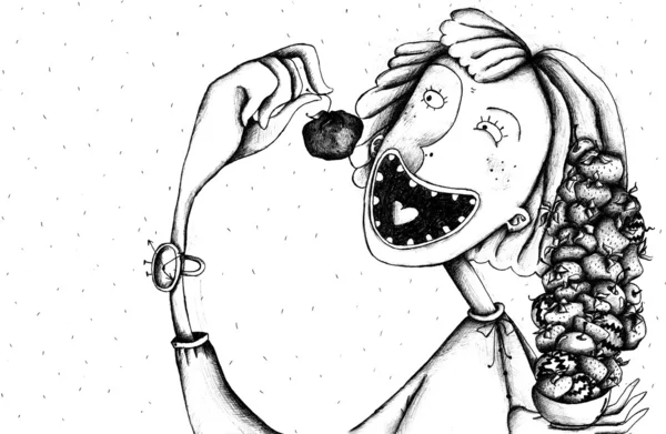 나무 딸기를 먹는 여자 — 스톡 사진