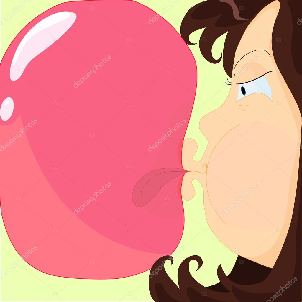 Girl blowing bubble gum bubble — Stock Vector © Toivo_Kamille 16225933