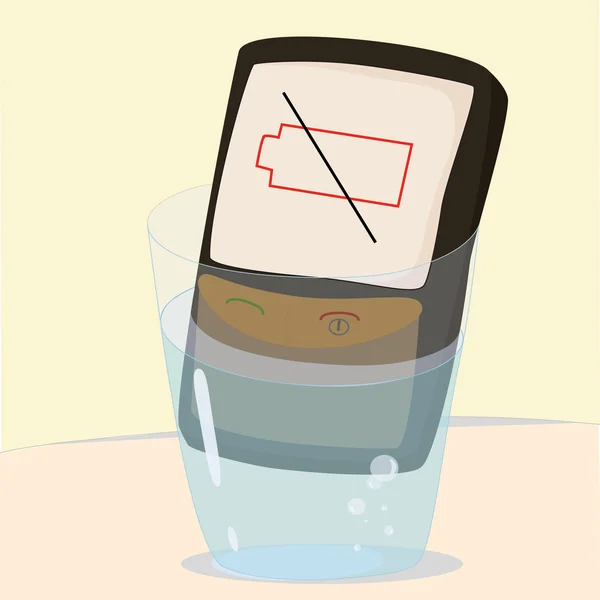 Teléfono en vaso de agua — Vector de stock