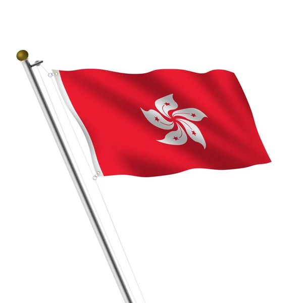 Hongkongská vlajková tyč 3d ilustrace na bílém s oříznutou dráhou — Stock fotografie