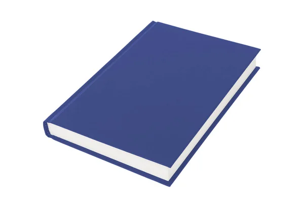 Modrá kniha pevného obalu na bílém pozadí s oříznutou cestou — Stock fotografie