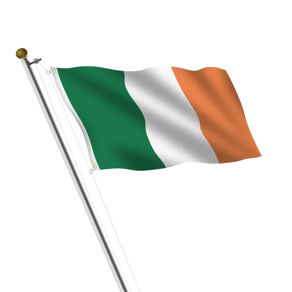 Irland Flaggenmast 3D-Illustration auf weiß mit Clipping-Pfad — Stockfoto