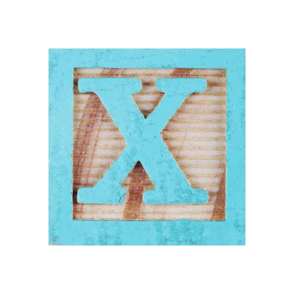 Buchstabe X Kinderholzblock auf weiß mit Schneideweg — Stockfoto