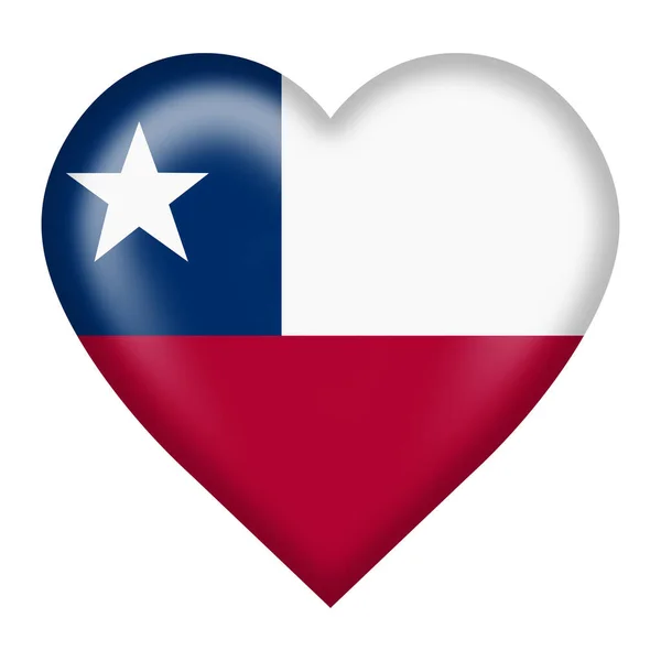Chile bandera botón del corazón aislado en blanco con recorte ruta 3d ilustración — Foto de Stock