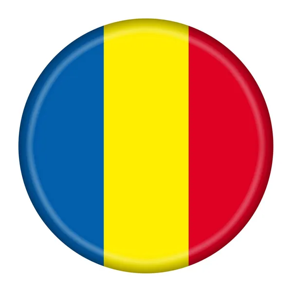 一个带有剪切路径的罗马尼亚标志按钮3D示例 — 图库照片