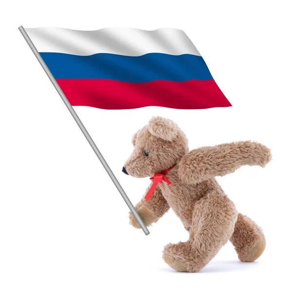 Russia flag being carried by a cute teddy bear — Stock Photo, Image