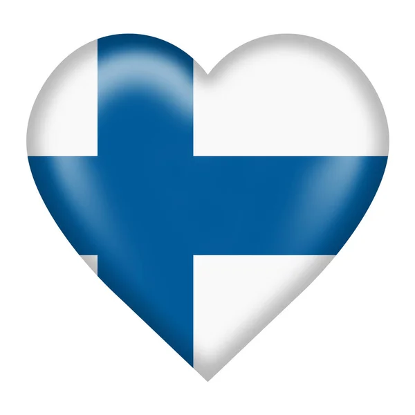 クリッピングパス3Dイラストで白に隔離されたフィンランド国旗ハートボタン — ストック写真